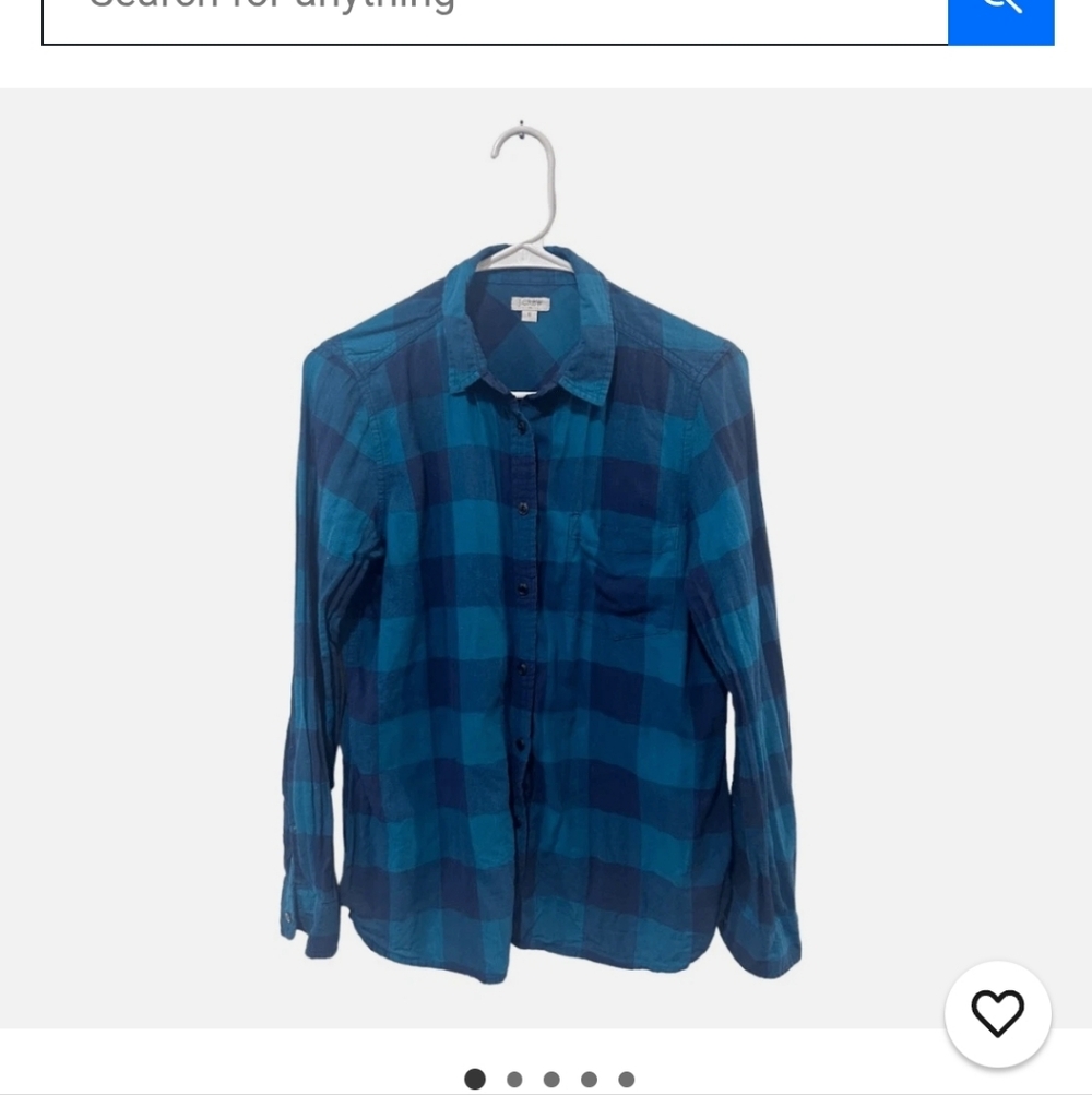 J Crew Factory Teal Blue Button Front Flannel Blouse Size 6 Western Classic NWT